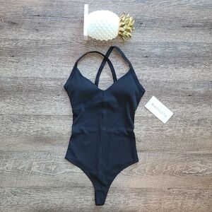 NWT! Athleta Front Plunge Bodysuit - Black (Modesty Bra Pads Included)